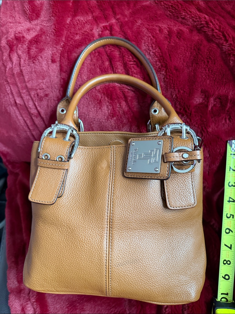 Tignanello Tan Leather Top-Handle Tote with Plaque
